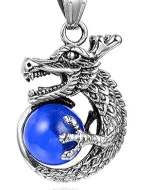Titanium Steel Dragon Crystal Ball Pendant Necklace Punk Rock Gothic